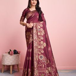 RICH & ROMAN Woven Design Zari Pure Silk Banarasi Saree-image-61