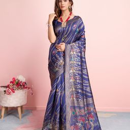 RICH & ROMAN Ethnic Motifs Zari Pure Silk Banarasi Saree-image-74