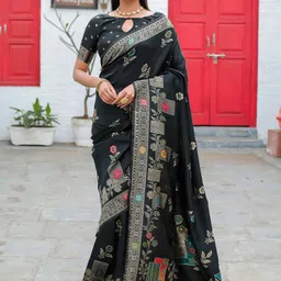 RICH & ROMAN Ethnic Motifs Woven Design Zari Pure Silk Banarasi Saree-image-90