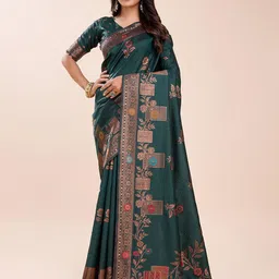 RICH & ROMAN Ethnic Motifs Woven Design Zari Pure Silk Banarasi Saree-picture-55