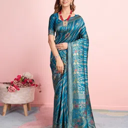 RICH & ROMAN Ethnic Motif Zari Woven Pure Silk Saree-image-38