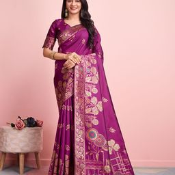 RICH & ROMAN Ethnic Motif Zari Woven Pure Silk Saree-image-12