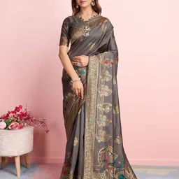RICH & ROMAN Woven Design Zari Pure Silk Banarasi Saree-51