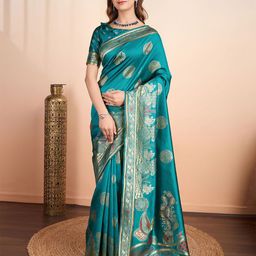 RICH & ROMAN Woven Design Zari Pure Silk Banarasi Saree-image-31