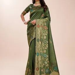 RICH & ROMAN Woven Design Zari Pure Silk Banarasi Saree-image-91