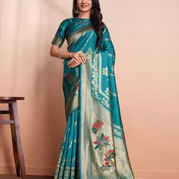 RICH & ROMAN Woven Design Zari Pure Silk Banarasi Saree-image-33