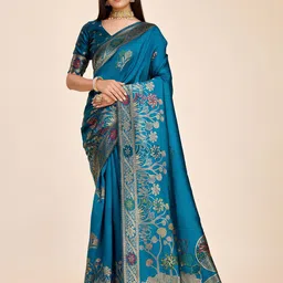 RICH & ROMAN Ethnic Motif Zari Woven Pure Silk Banarasi Saree-picture-10