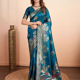 RICH & ROMAN Ethnic Motif Zari Woven Pure Silk Saree-picture-33