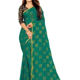 Rhey Green & Gold-Toned Checked Beads and Stones Fusion Saree-picture-20