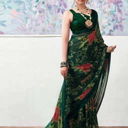 Mitera Green & Red Ethnic Motifs Sequinned Banarasi Saree-image-14