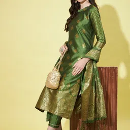 VredeVogel Woven Design Jacquard Kurta with Trousers & With Dupatta-picture-8