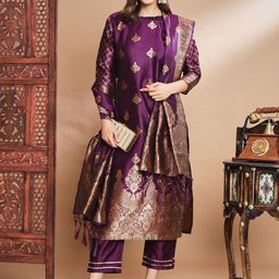 VredeVogel Woven Design Jacquard Kurta with Trousers & With Dupatta-20