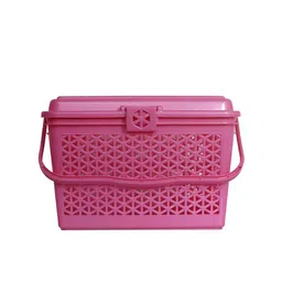 Kuber Industries Pink Trendy Shopping Big Basket with Lid-36