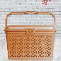 Kuber Industries Camel Brown Plastic Multipurpose Shopping Basket with Lid-18
