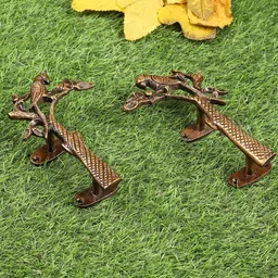 Two Moustaches Metallic-toned 2 Pieces Parrot On Tree Design Brass Door Handles-43