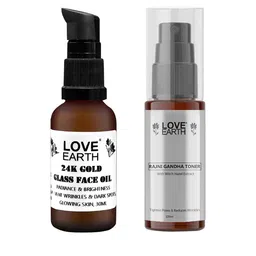 LOVE EARTH Set of Rajni Gandha Toner Face Mist 100 ml + 24K Gold Glass Face Oil 30 ml-25