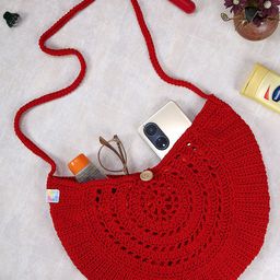 Magic Needles Cherry Red Half Moon Sling Bag-image-12
