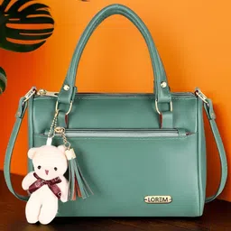 LOREM Synthetic Leather Structured Handheld Bag with Teddy Bear-14