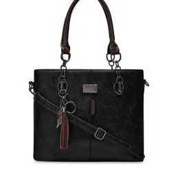 VISMIINTREND Women Black Textured Structured Shoulder Bag with Tasselled-40