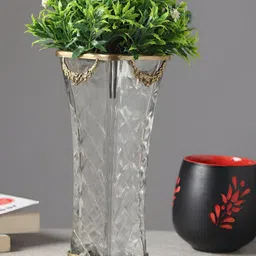 Decor de Maison Diamond Blossom GoldToned & Transparent Glass Vase With brass rings-image-33