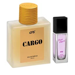 CFS Set of Cargo Khakhi Eau De Parfum 100ml & Pure Heart Pink Apparel Perfume Spray 25ml-4