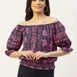 Belle Fille Floral Print Off-Shoulder Puff Sleeve Crepe Top-image-23
