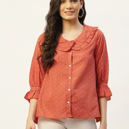 Belle Fille Polka Dot Print Puff Sleeve Layered Shirt Style Top-image-72