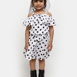 V-Mart Girls Polka Dot Printed Off-Shoulder A-Line Dress-image-66