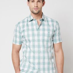 Mufti Buffalo Checks Spread Collar Short Sleeves Cotton Slim Fit Casual Shirt-image-60