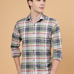 JADEBERRY Standard Tartan Checked Spread Collar Cotton Casual Shirt-image-94