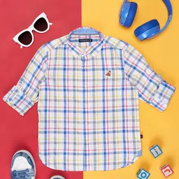Pantaloons Junior Boys Tartan Checked Roll-Up Sleeves Cotton Casual Shirt-image-64