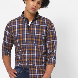 Campus Sutra Brown Checked Classic Cotton Casual Shirt-image-40