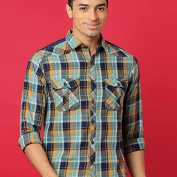 Campus Sutra Green Tartan Checked Classic Spread Collar Cotton Shirt-image-92