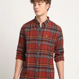 THE BEAR HOUSE Slim Fit Tartan Checked Flannel Pure Cotton Casual Shirt-image-75