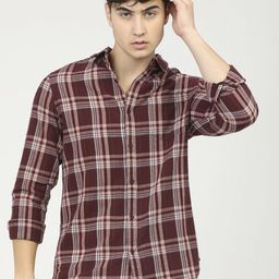 HIGHLANDER Men Maroon & Beige Slim Fit Tartan Checks Opaque Cotton Casual Shirt-image-15