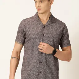 Moda Rapido Classic Slim Fit Floral Printed Cuban Collar Pure Cotton Casual Shirt-image-54