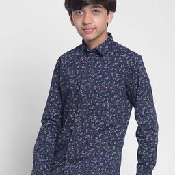 Crimsoune Club Boys Floral Printed Slim Fit Opaque Cotton Casual Shirt-image-19