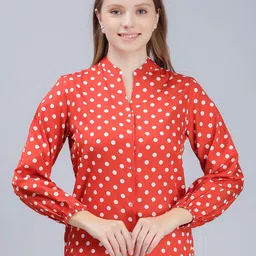 ENTELLUS Comfort Slim Fit Polka Dots Printed Mandarin Collar Casual Shirt-picture-14