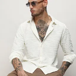 Campus Sutra White Classic Textured Long Sleeves Casual Shirt-image-76