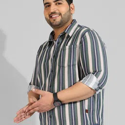 Instafab Plus Men Plus Size Classic Multi Stripes Striped Casual Shirt-1