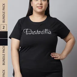 UnaOne Plus Size Pack Of 2 Printed Pure Cotton T-shirt-image-87