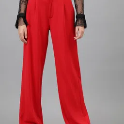 Kotty Women Red Relaxed Straight Leg Straight Fit High-Rise Easy Wash Trousers-image-25