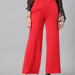 Kotty Women Red High-Rise Relaxed Wide Leg Straight Fit Easy Wash Trousers-image-85