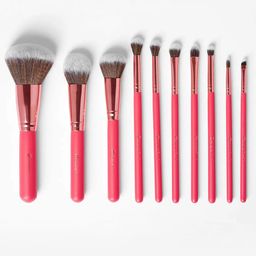BH COSMETICS Set of 10 Bombshell Beauty Face Makeup Brushes - Coral Pink-4