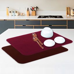 Kuber Industries Maroon & Brown 2 Pieces Reversible Dish Drying Mats-3