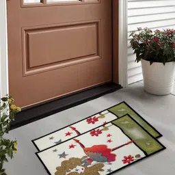 FABINALIV White & Green 2-Pieces Graphic Printed Anti-Skid Door Mat-36
