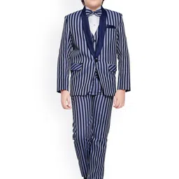 Jeetethnics Boys Navy Blue Striped 5-Piece Single-Breasted Partywear Suit-image-88
