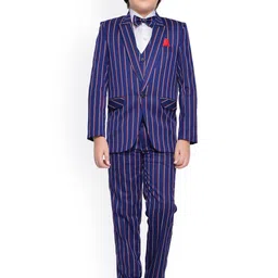 Jeetethnics Boys Navy Blue & White Striped 5-Piece Single-Breasted Partywear Suit-image-20