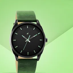 Fastrack Men Black Brass Dial & Green Leather Straps Analogue Watch 3273NL01-13