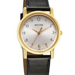 Sonata Classique Collection Men Brass Dial & Leather Straps Analogue Watch 7987YL07W-27
